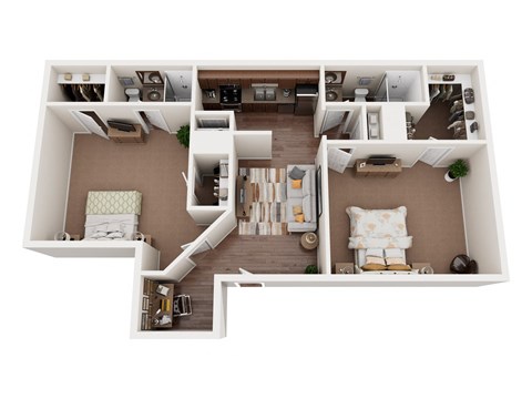 Floor plan for 2 beds, 2 baths, 917 sqft